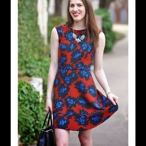 J. CREW Firework Floral Dress Red Blue Navy